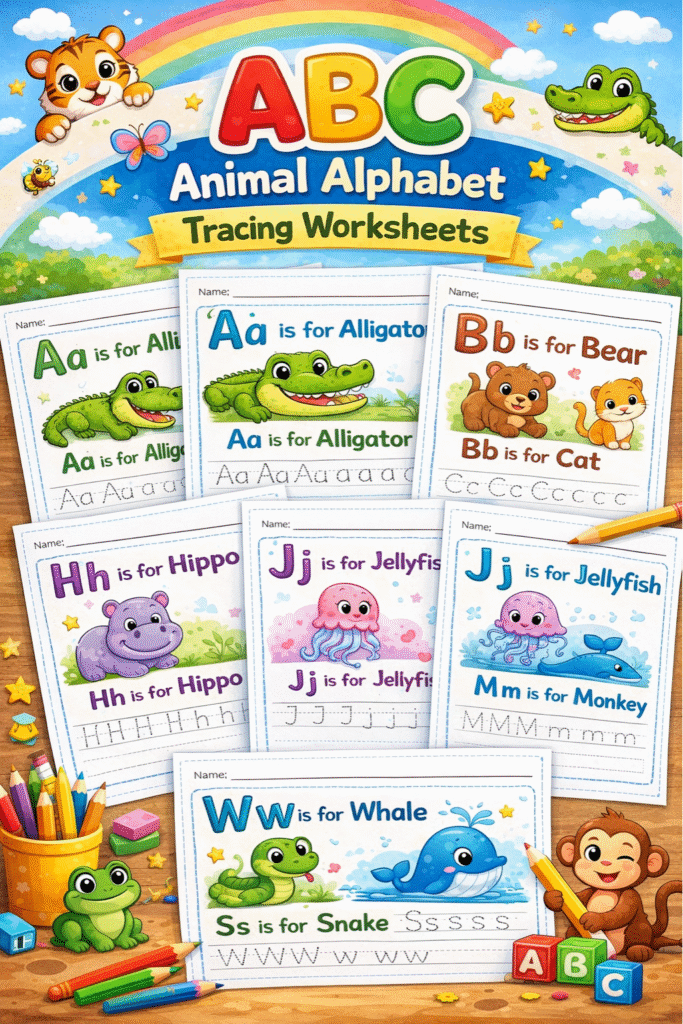 ABC Animal Alphabet Tracing Worksheets
