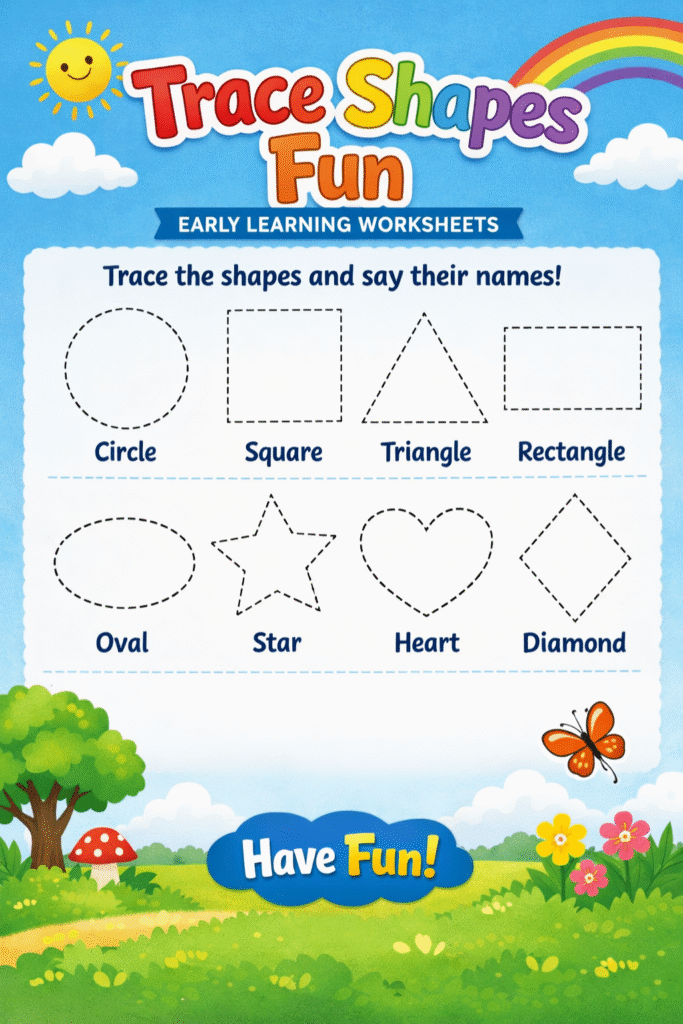 Trace Shapes Fun Early Learning Worksheets
